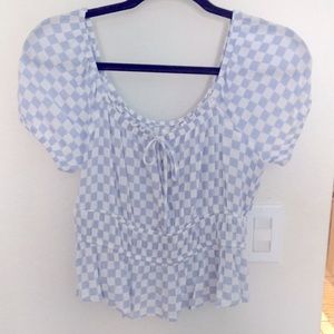 NWOT Gap Blue and White Peplum Ruffle Top Size Medium